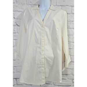 Lane Bryant White V Neck Collard Button Up Top 20 Lightweight